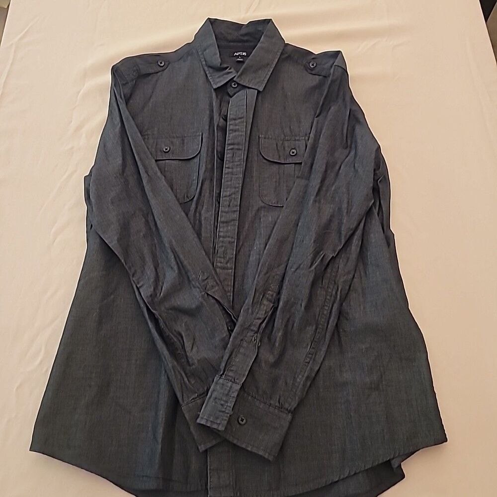 Apt. 9 Long Sleeve Dress Shirt 100% Cotton Button Down Men's Size L - Gray